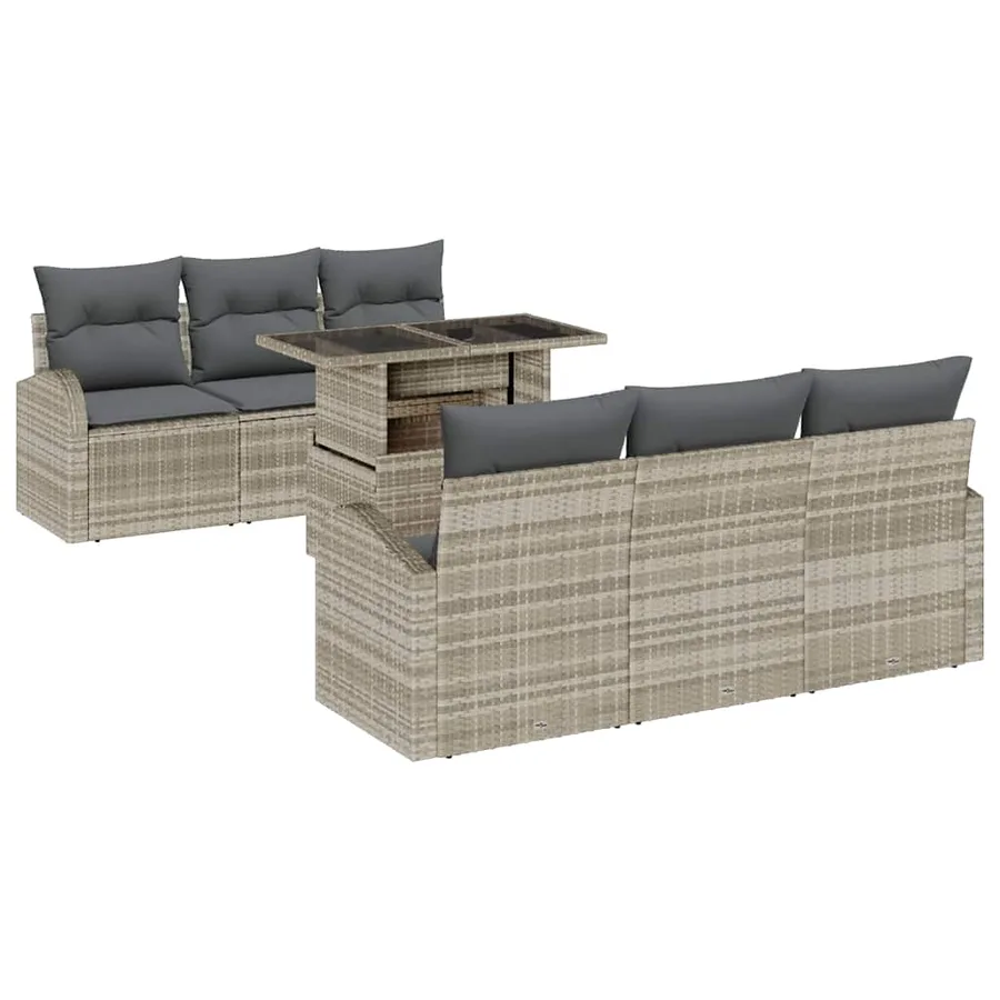 Ensemble de canapé de jardin 7 pcs Gris clair Poly Rattan - 2