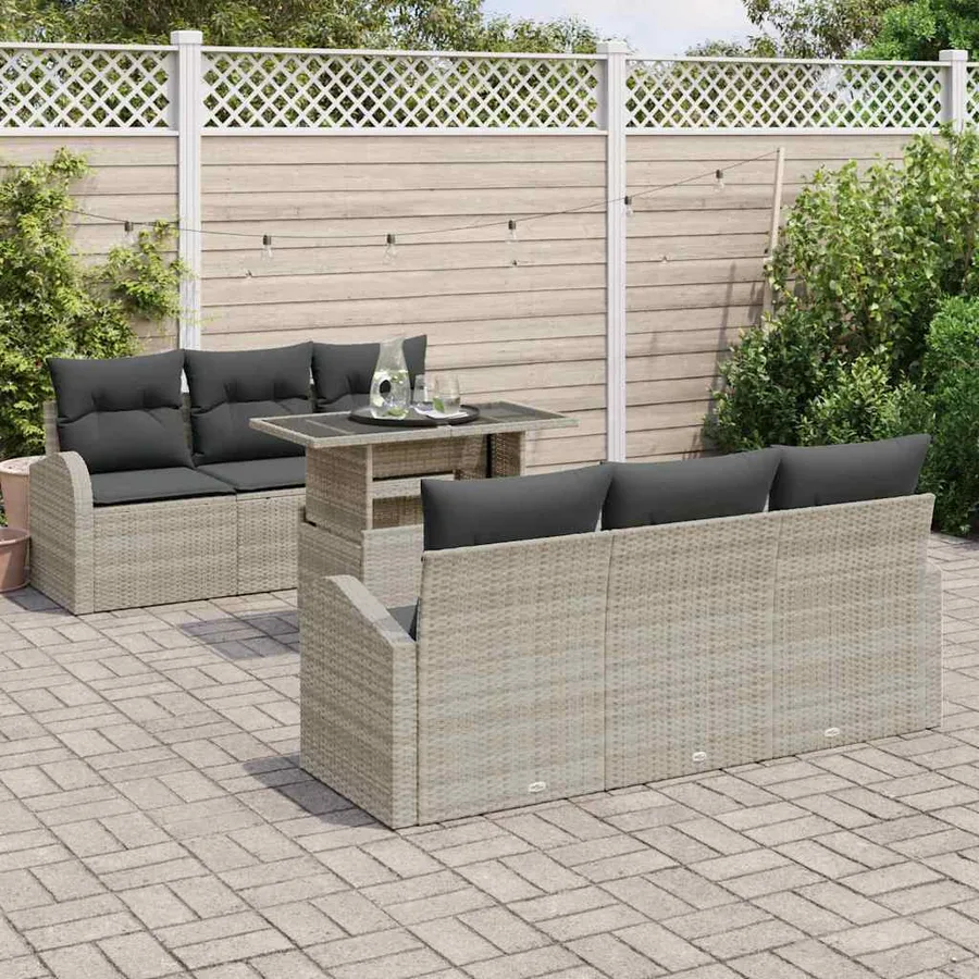 Ensemble de canapé de jardin 7 pcs Gris clair Poly Rattan - 3