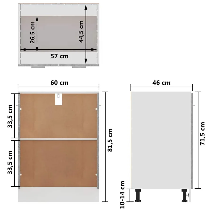 Meuble bas "Lyon" Gris Sonoma 60 x 46 x 81,5 cm Bois d'ingénierie - 10