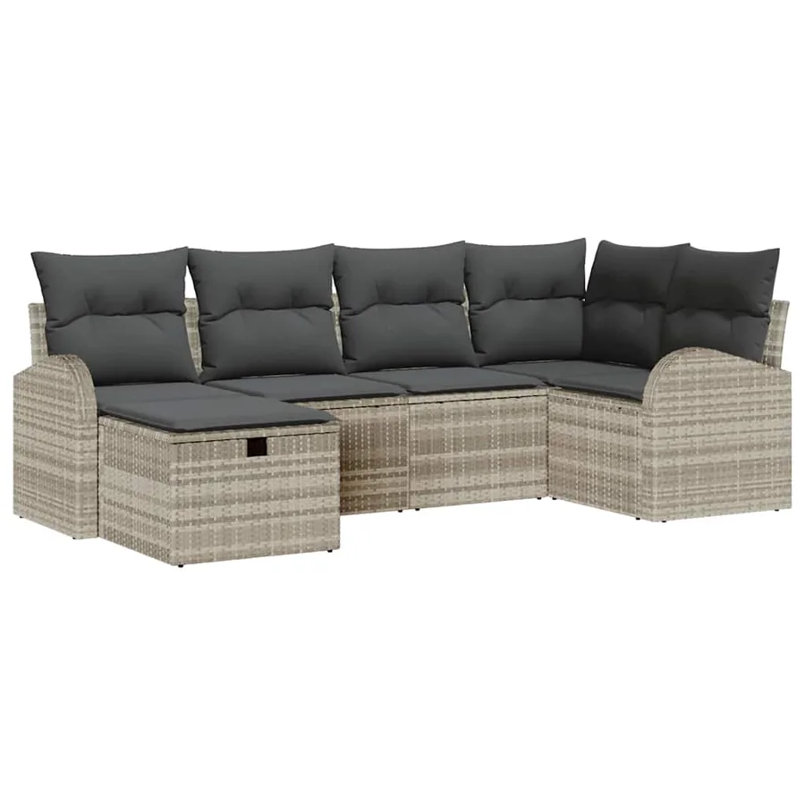 Ensemble de canapé de jardin 6 pcs Gris clair Poly rotin - 2