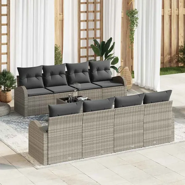 Ensemble de canapé de jardin 9 pcs Gris clair et gris foncé