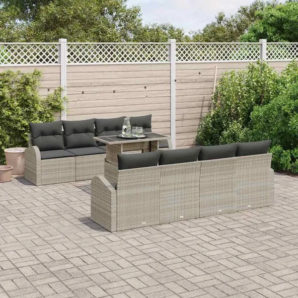 Ensemble de canapé de jardin 9 pcs Gris clair Poly Rattan