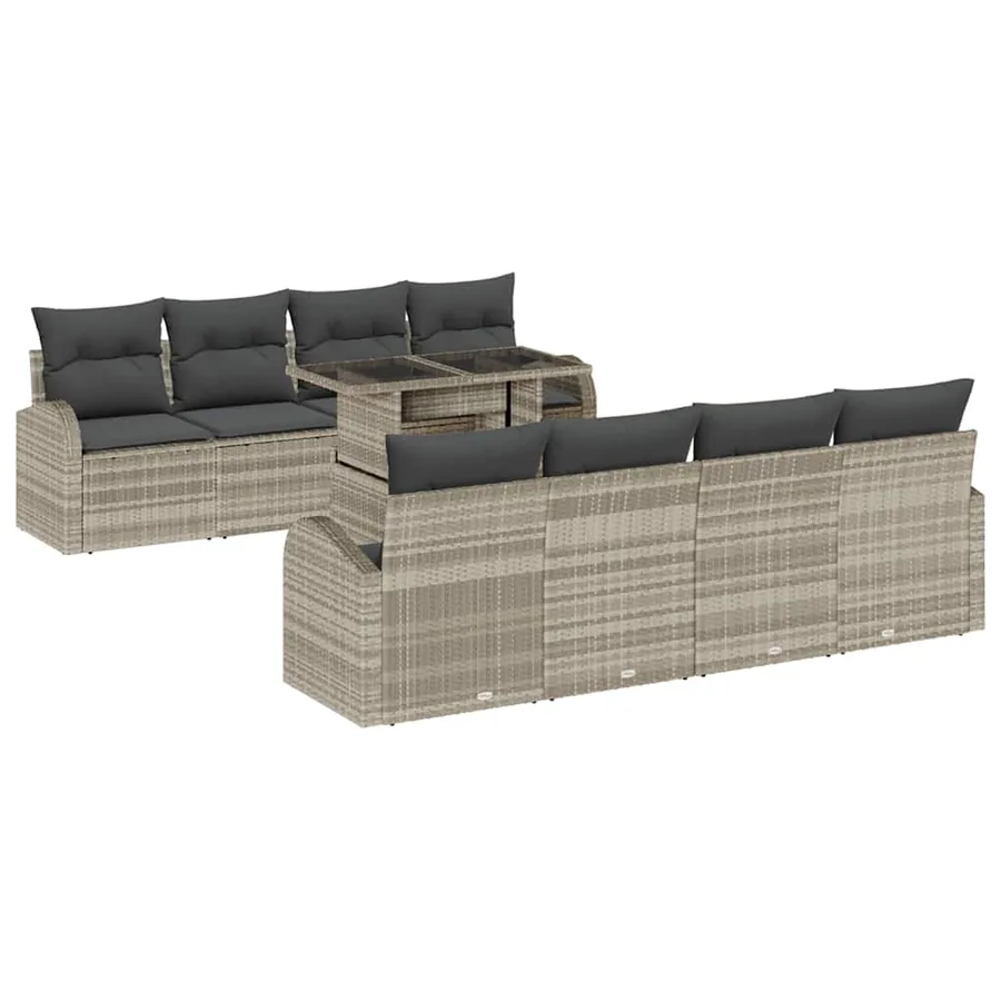 Ensemble de canapé de jardin 9 pcs Gris clair Poly Rattan - 2
