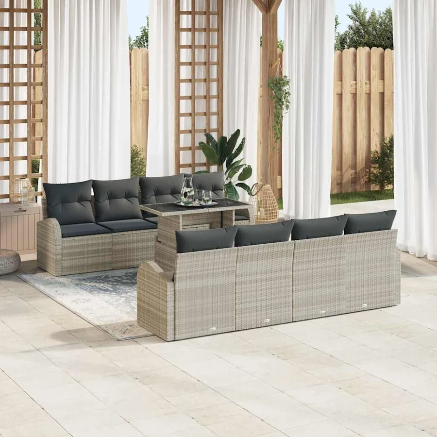 Ensemble de canapé de jardin 9 pcs Gris clair Poly Rattan - 3