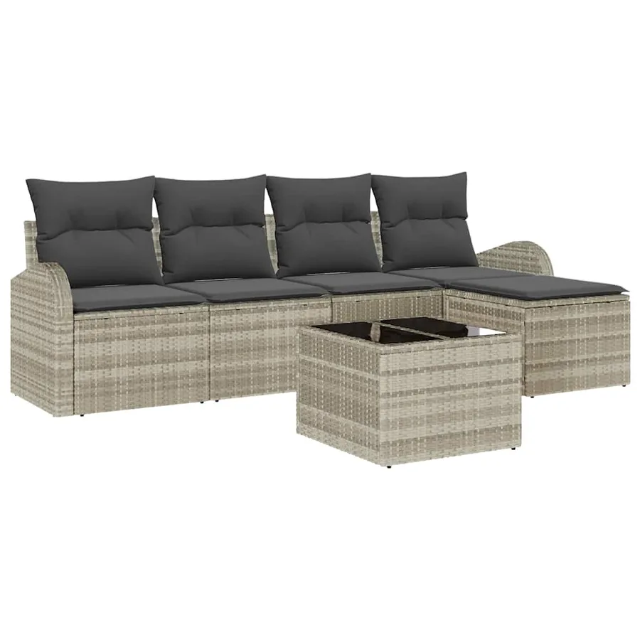 Ensemble de Canapés avec coussin 6 pcs Gris clair polyrotin - 2