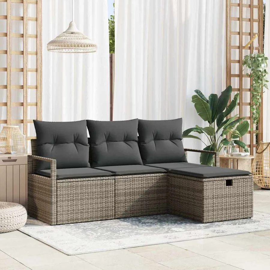 Ensemble de Canapés avec coussin 4 pcs Gris polyrotin