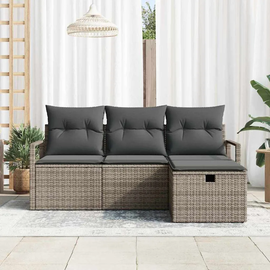 Ensemble de Canapés avec coussin 4 pcs Gris polyrotin - 3