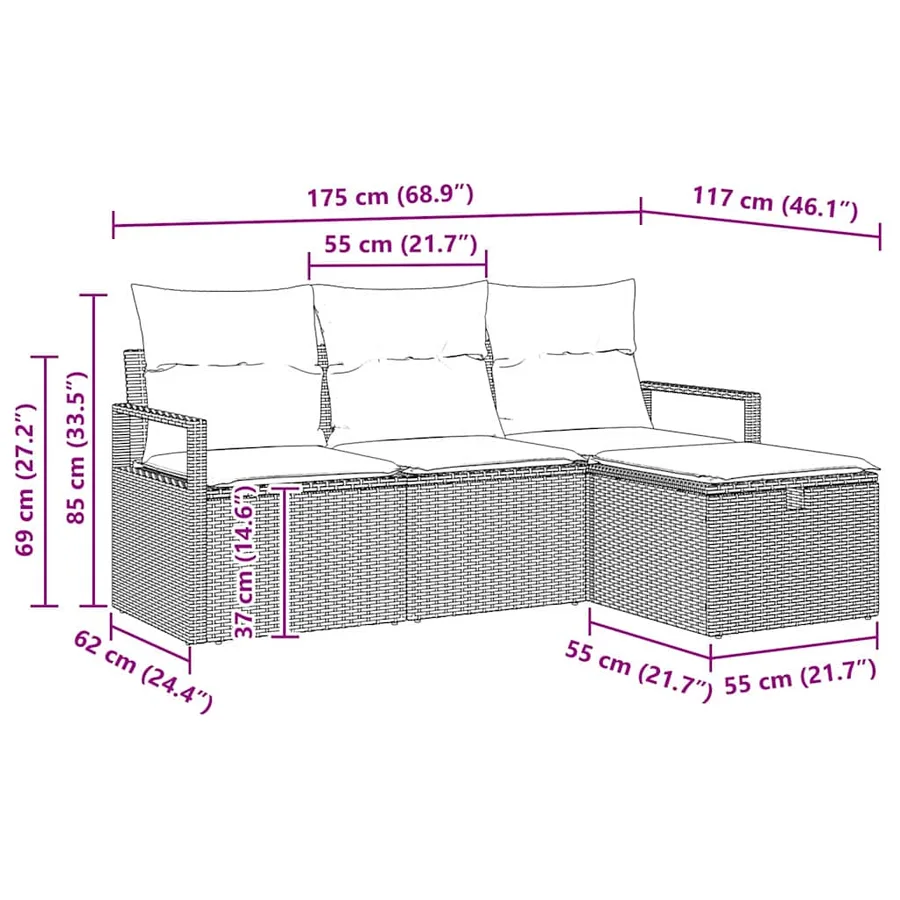 Ensemble de Canapés avec coussin 4 pcs Gris polyrotin - 9