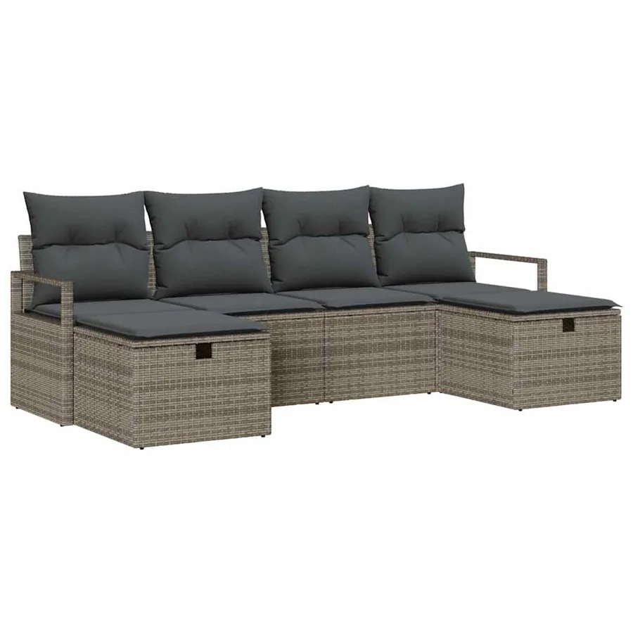 Ensemble de Canapés avec coussin 6 pcs Gris polyrotin - 2