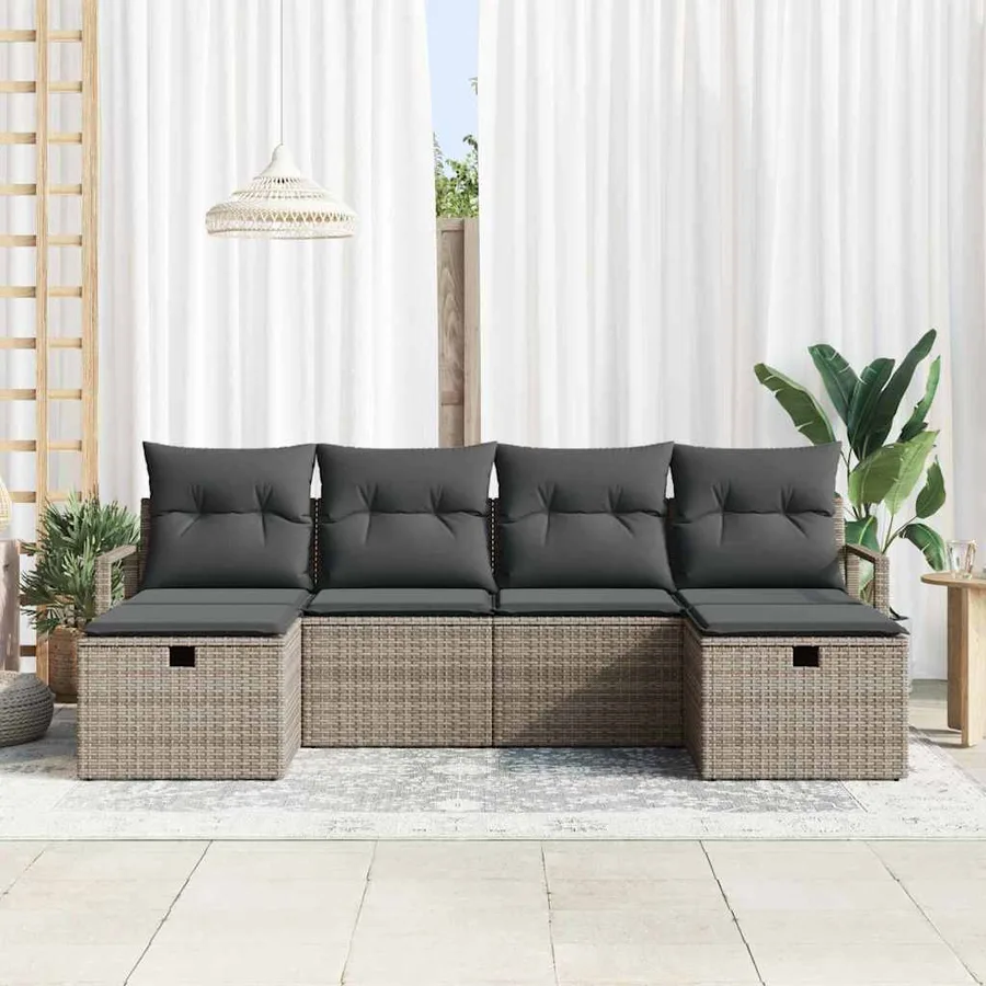 Ensemble de Canapés avec coussin 6 pcs Gris polyrotin - 3