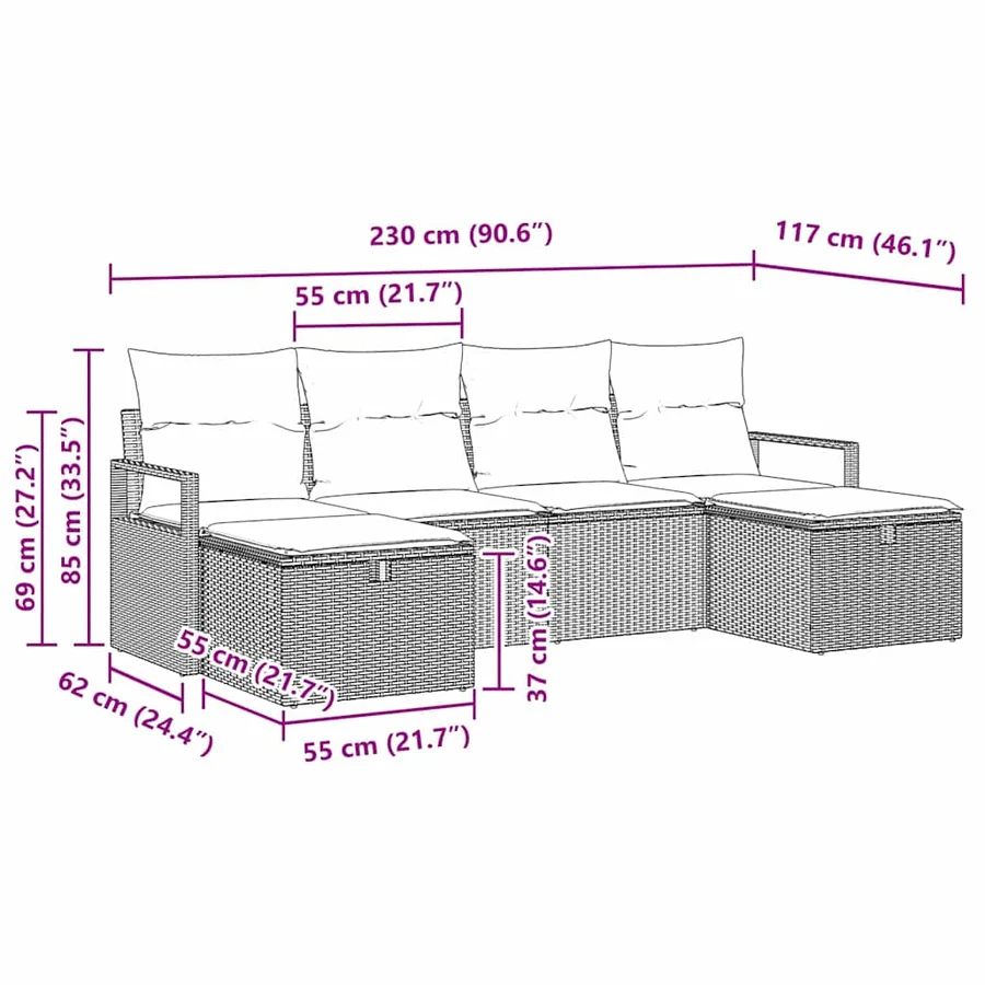 Ensemble de Canapés avec coussin 6 pcs Gris polyrotin - 9