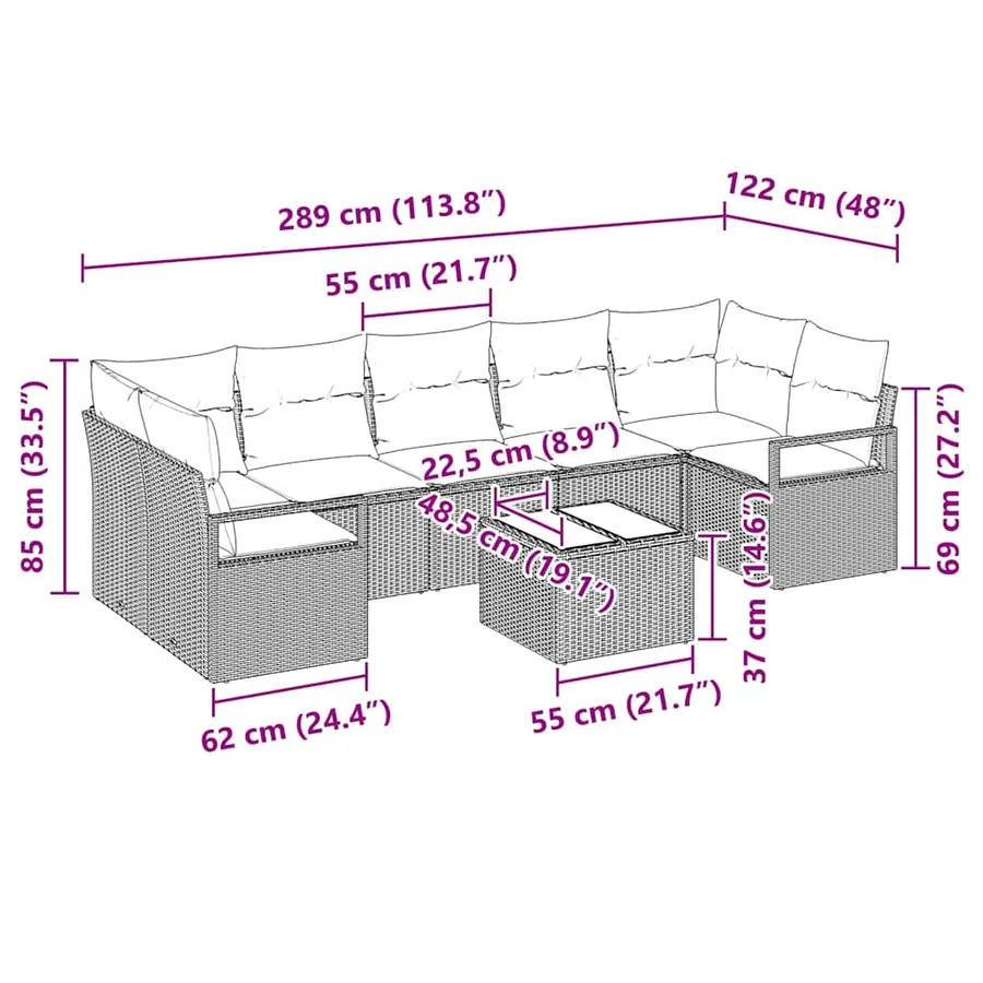 Ensemble de Canapés 8 pcs Gris polyrotin - 9