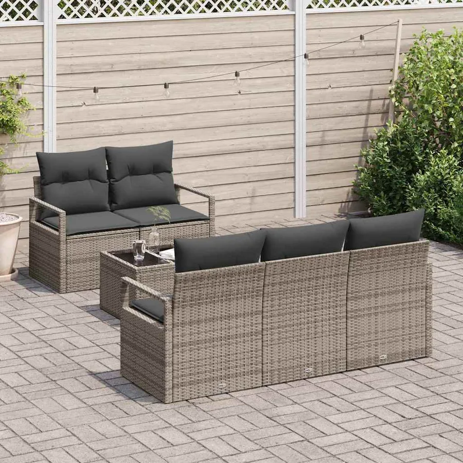 Ensemble de Canapés avec coussin 6 pcs Gris polyrotin - 3