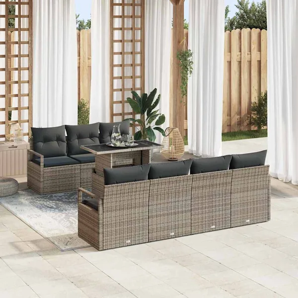 Ensemble de canapé de jardin avec stockage 8 pcs Gris polyrotin