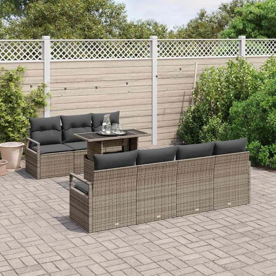 Ensemble de canapé de jardin avec stockage 8 pcs Gris polyrotin - 3