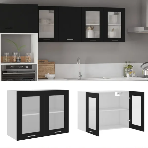 Vitrine suspendue "Lyon" Noir 80 x 31 x 60 cm Bois d'ingénierie