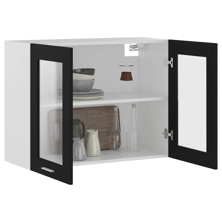 Vitrine suspendue "Lyon" Noir 80 x 31 x 60 cm Bois d'ingénierie - 4
