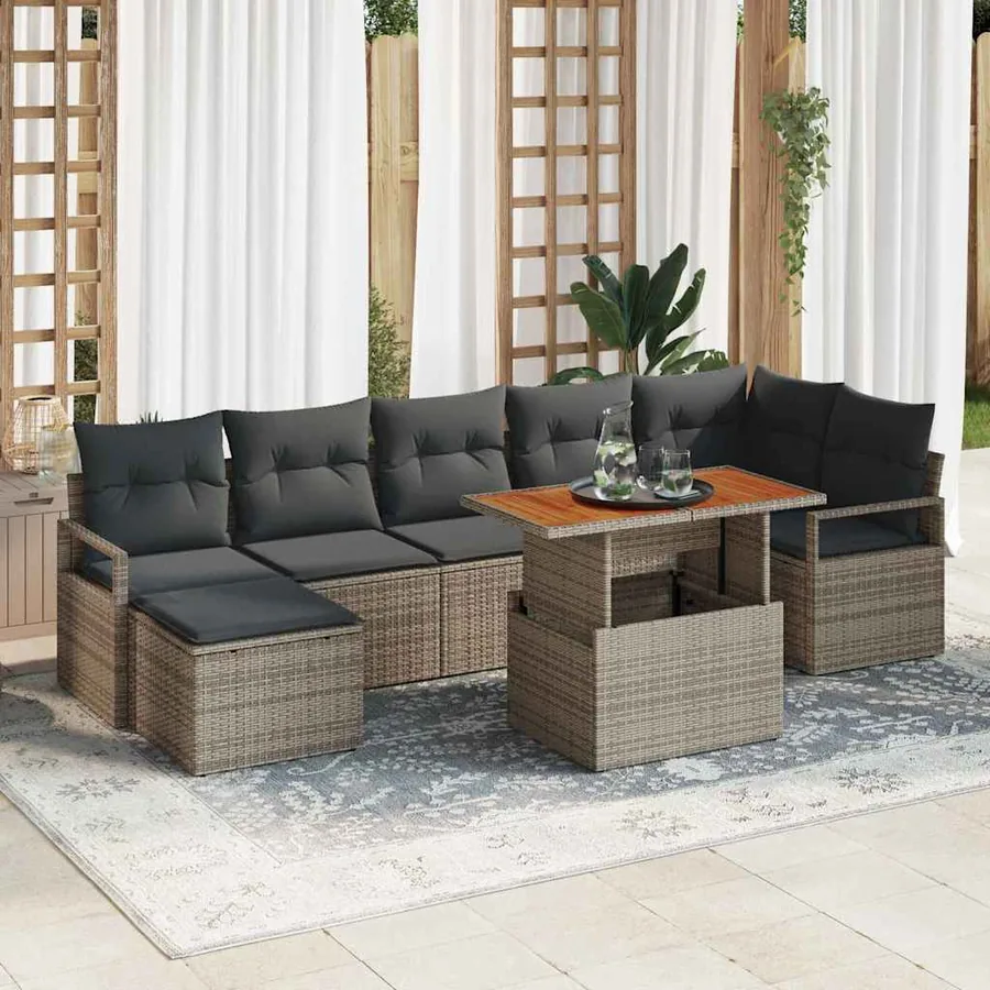 Ensemble de canapé de jardin 8 pcs Gris et marron
