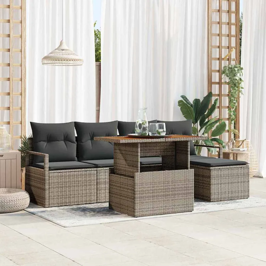 Ensemble de canapé de jardin 6 pcs Gris et marron