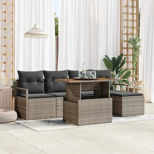 Ensemble de canapé de jardin 6 pcs Gris et marron