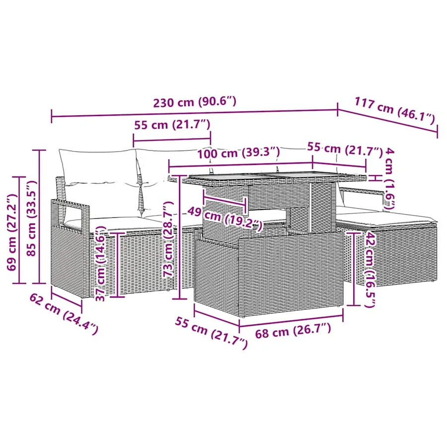 Ensemble de canapé de jardin 6 pcs Gris et marron - 11