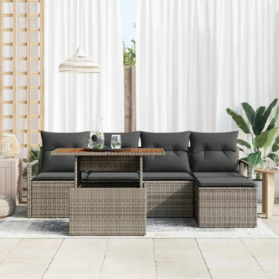 Ensemble de canapé de jardin 6 pcs Gris et marron - 3