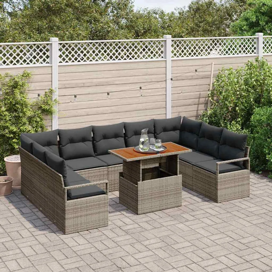 Ensemble de canapé de jardin 10 pc 9-Nombre de places - 3