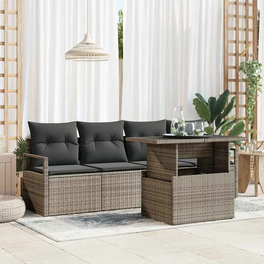 Ensemble de canapé de jardin avec stockage 5 pcs Gris polyrotin