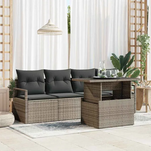 Ensemble de canapé de jardin avec stockage 5 pcs Gris polyrotin
