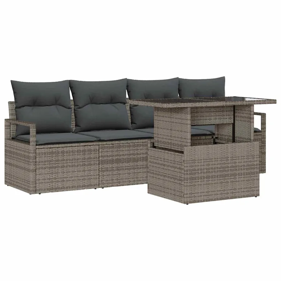 Ensemble de canapé de jardin avec stockage 5 pcs Gris polyrotin - 2