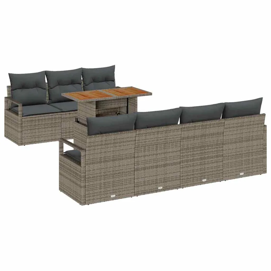 Ensemble de canapé de jardin avec coussin 8 pcs Gris et marron - 2