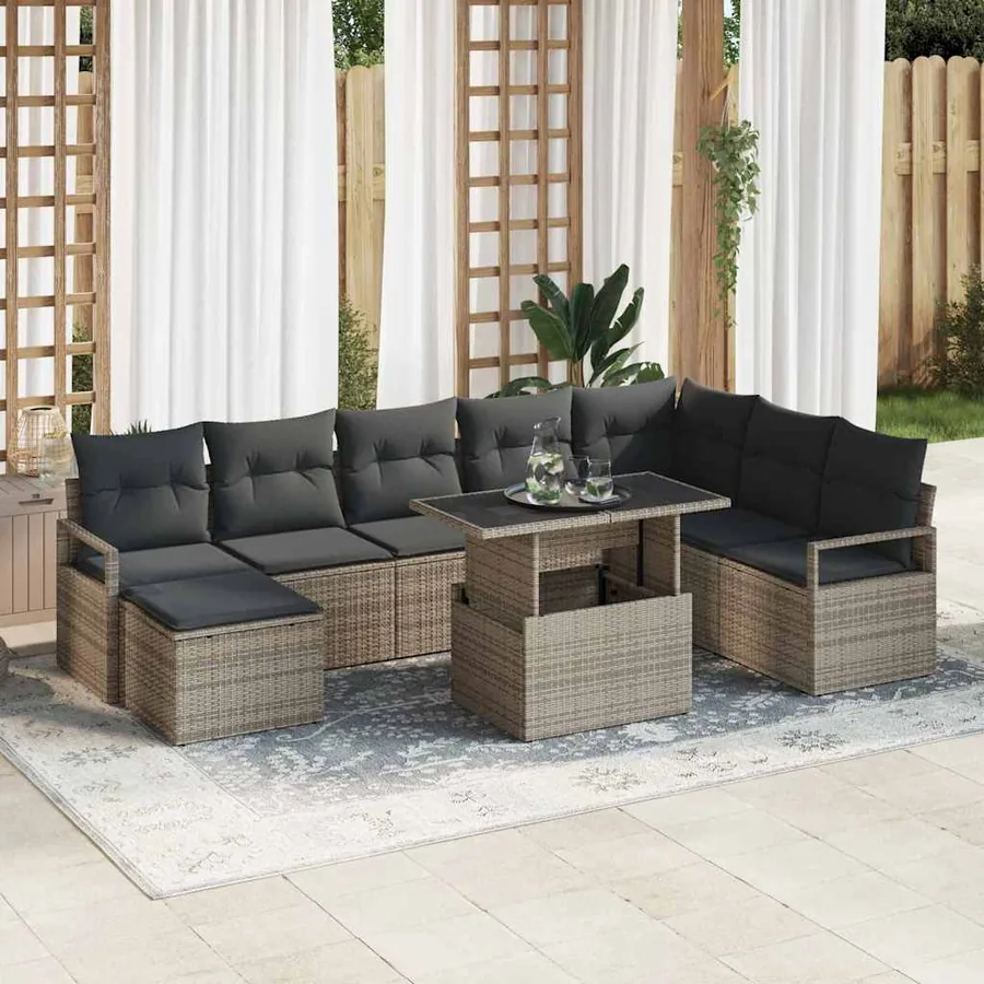 Ensemble de canapé de jardin avec coussin 9 pcs Gris