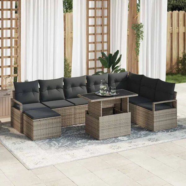 Ensemble de canapé de jardin avec coussin 9 pcs Gris