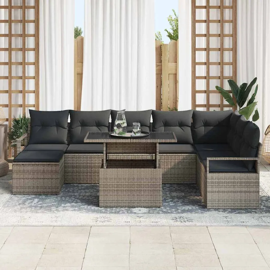 Ensemble de canapé de jardin avec coussin 9 pcs Gris - 3