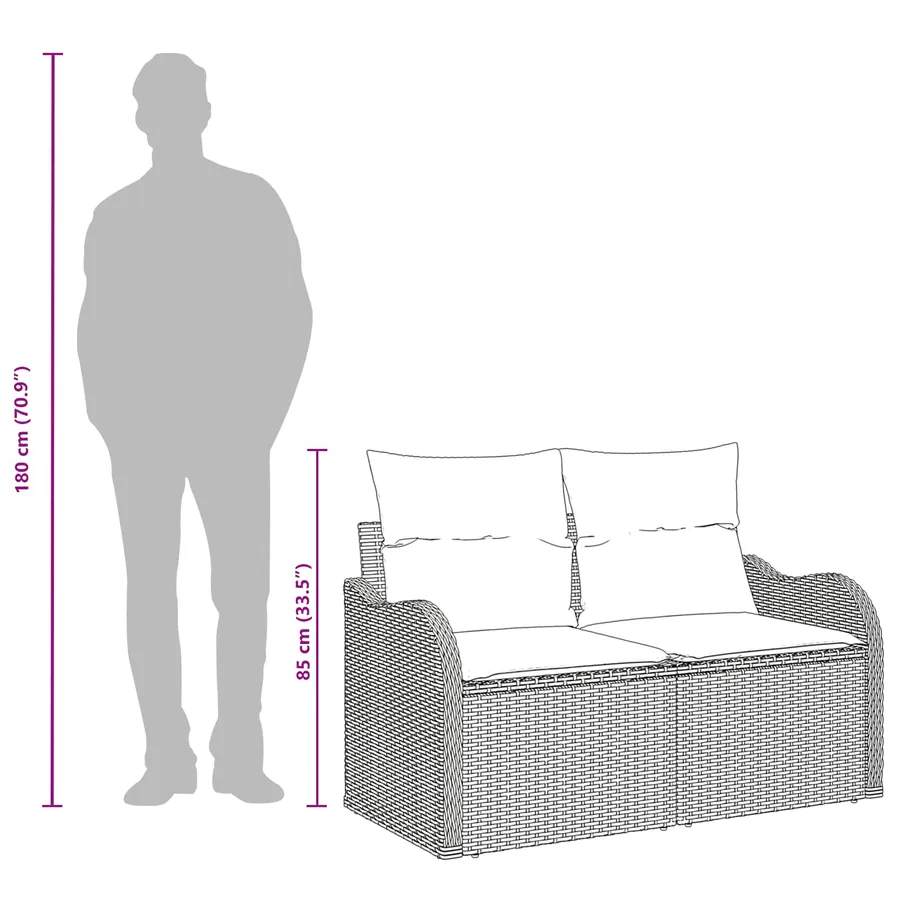Canapé de jardin avec coussin Noir 121 x 62 x 69cm polyrotin - 13