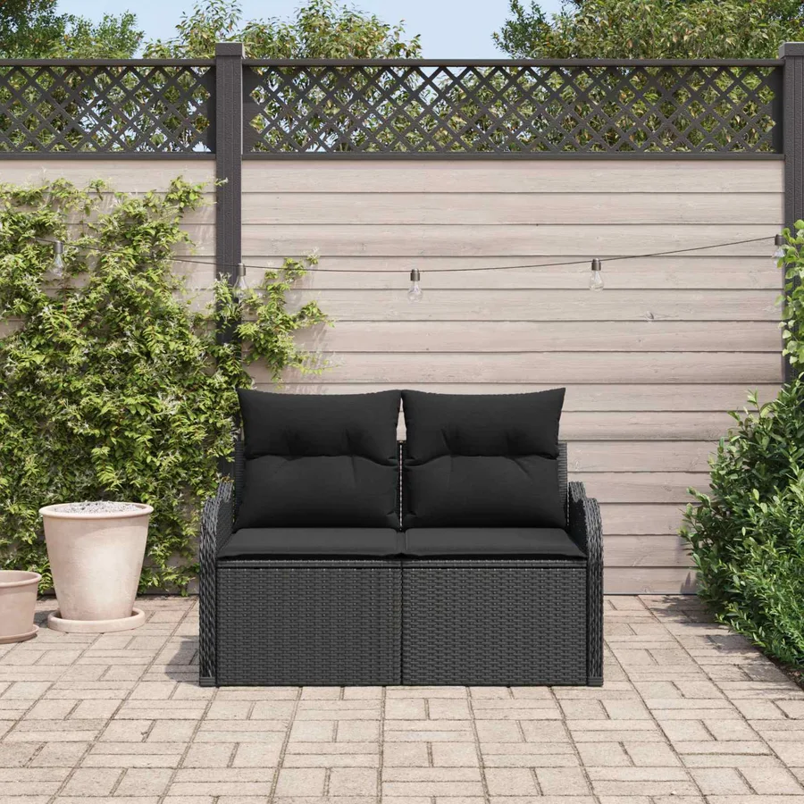 Canapé de jardin avec coussin Noir 121 x 62 x 69cm polyrotin - 3