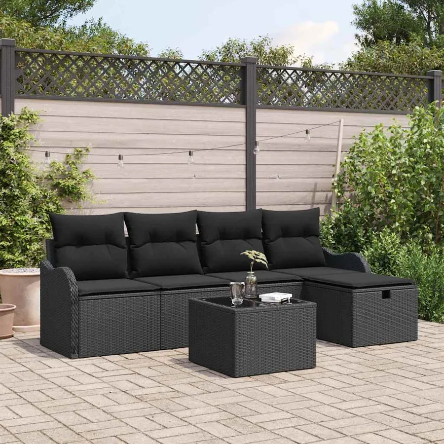 Ensemble de canapé de jardin avec coussin 6 pcs Noir polyrotin