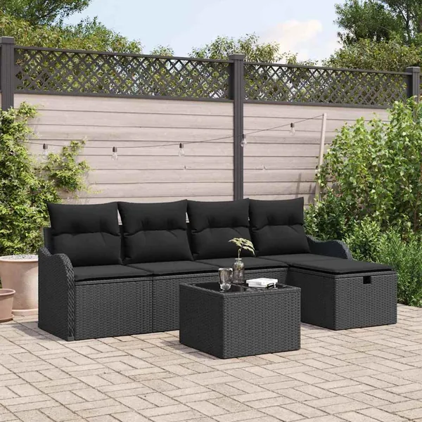 Ensemble de canapé de jardin avec coussin 6 pcs Noir polyrotin