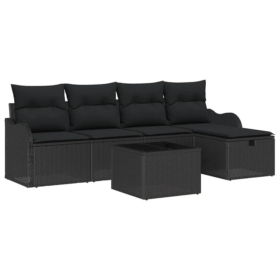 Ensemble de canapé de jardin avec coussin 6 pcs Noir polyrotin - 2