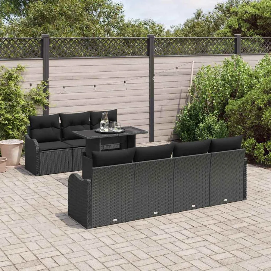 Ensemble de canapé de jardin avec coussin 8 pcs Noir Poly rotin - 3