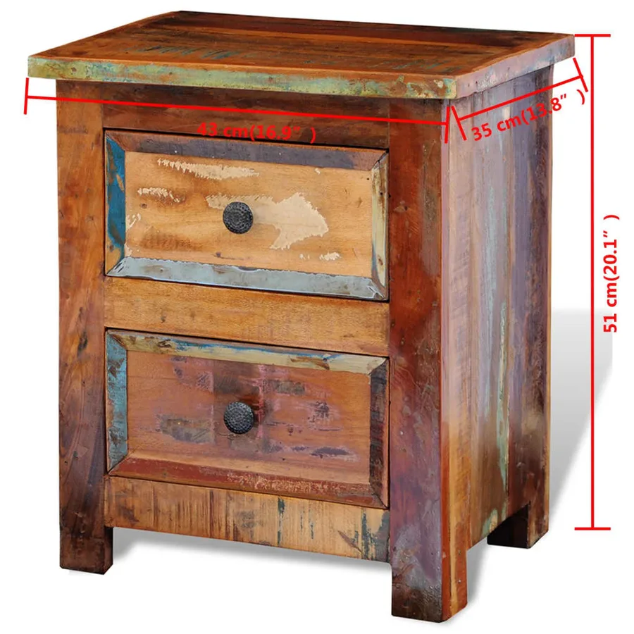Table de chevet avec 2 tiroirs Bois massif recyclé - 11