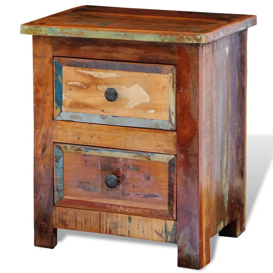 Table de chevet avec 2 tiroirs Bois massif recyclé - 2