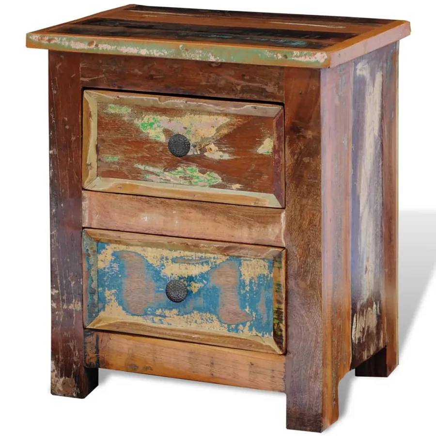 Table de chevet avec 2 tiroirs Bois massif recyclé - 3