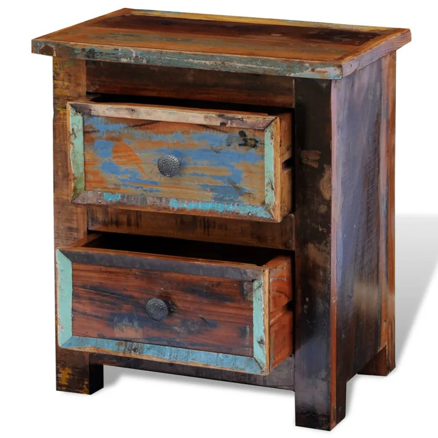 Table de chevet avec 2 tiroirs Bois massif recyclé - 7