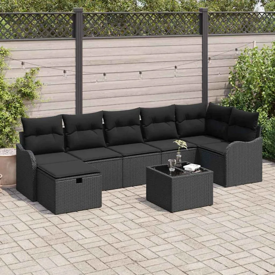 Ensemble de Canapés avec coussin 8 pcs Noir polyrotin