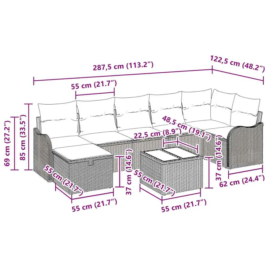 Ensemble de Canapés avec coussin 8 pcs Noir polyrotin - 11