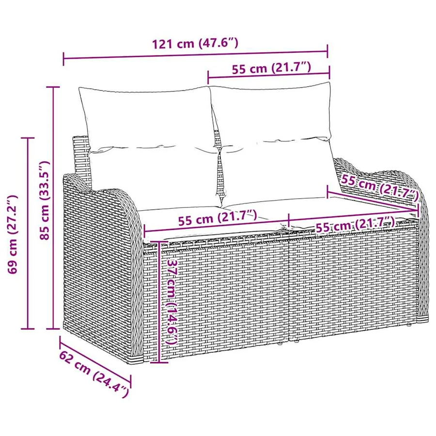 Ensemble de Canapés avec coussin 8 pcs Noir polyrotin - 12