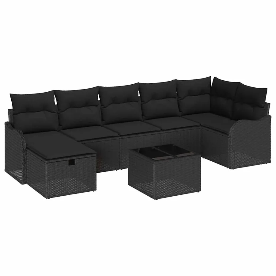 Ensemble de Canapés avec coussin 8 pcs Noir polyrotin - 2