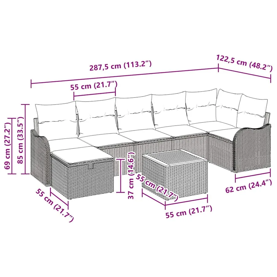 Ensemble de canapé de jardin avec coussin 8 pcs Noir polyrotin - 11