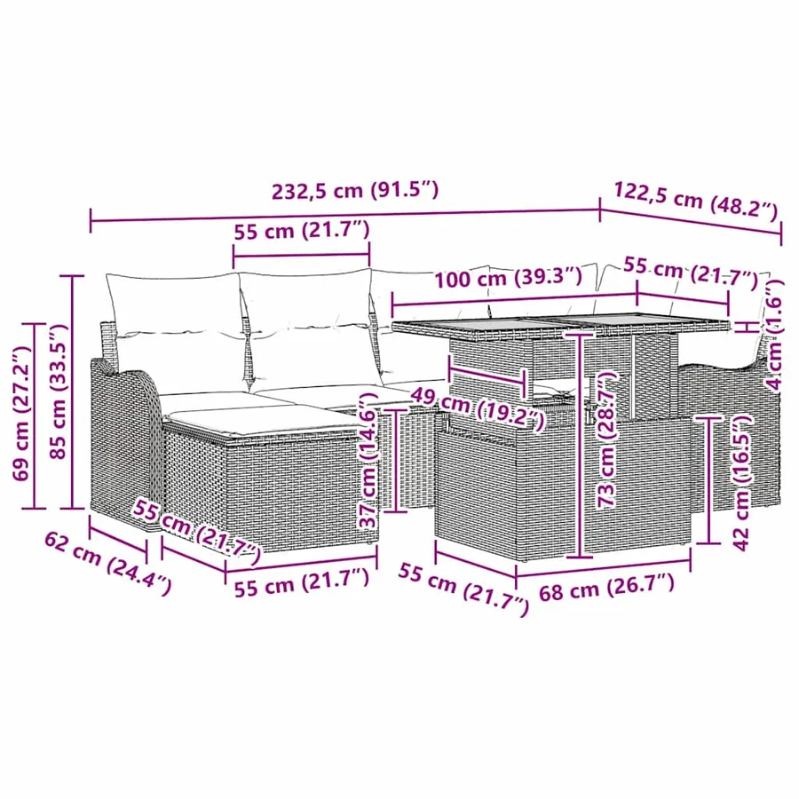 Ensemble de canapé de jardin avec coussin 7 pcs Noir - 12
